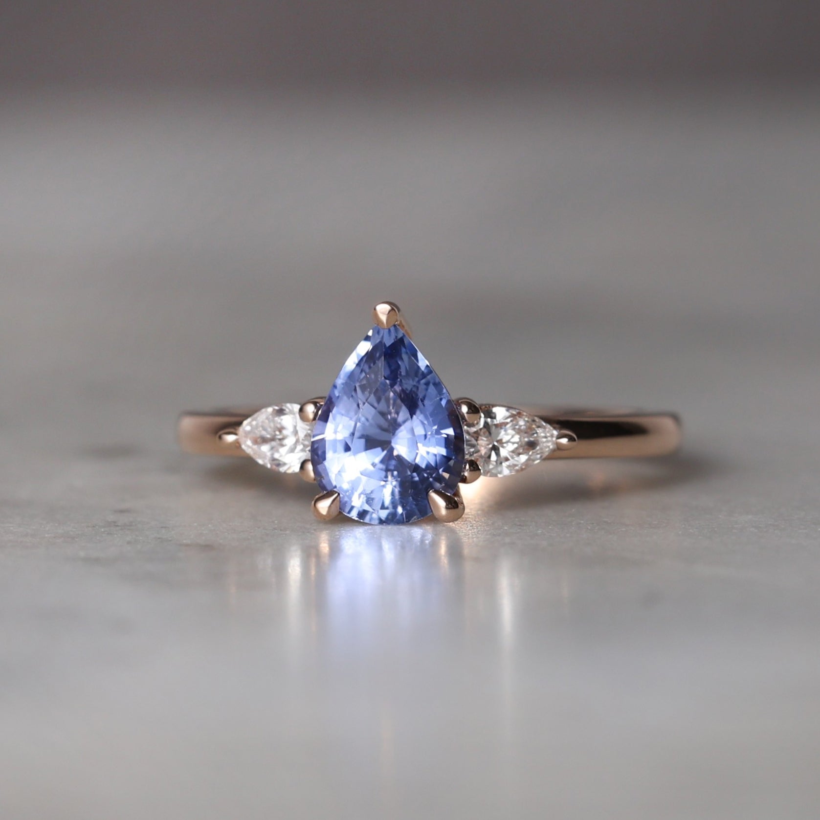 Pear Cut Ceylon Sapphire Trilogy Ring Meg Maskell Fine Jewellery 1064