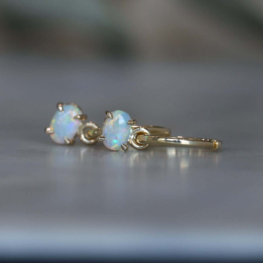 EAST WEST OVAL OPAL / HOOP EARRINGS 6MM X 4MM