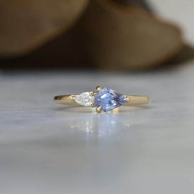 DUO / 0.85ct MODIFIED PEAR MADAGASCAN SAPPHIRE & DIAMOND RING