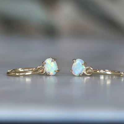 EAST WEST OVAL OPAL / HOOP EARRINGS 6MM X 4MM